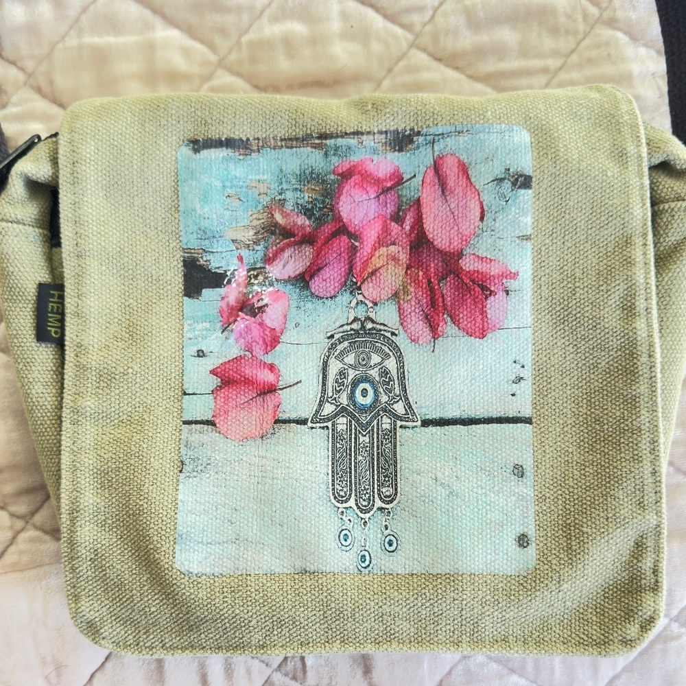 Artisan "Dharma Love" Hemp Crossbody Bag